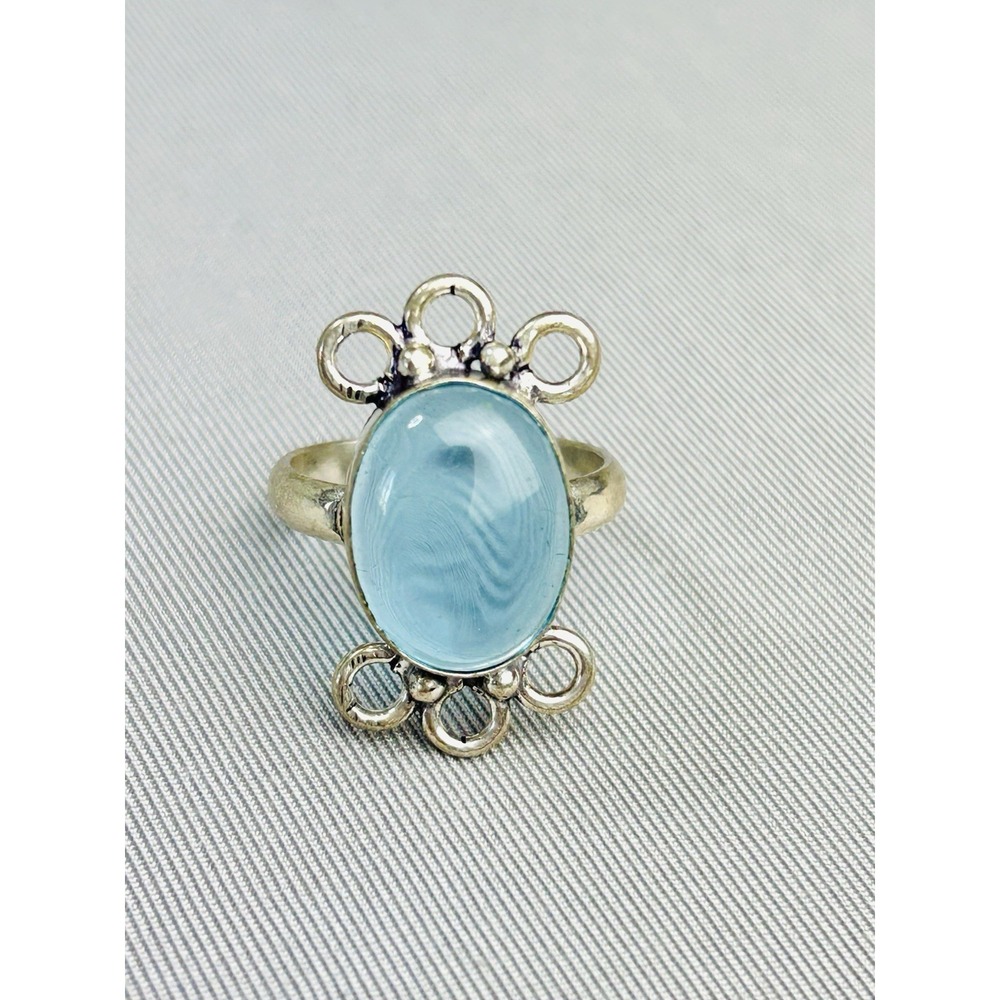 Sterling‎ Silver Size 7 Ring With Blue Faux Stone .925 Costume Jewelry